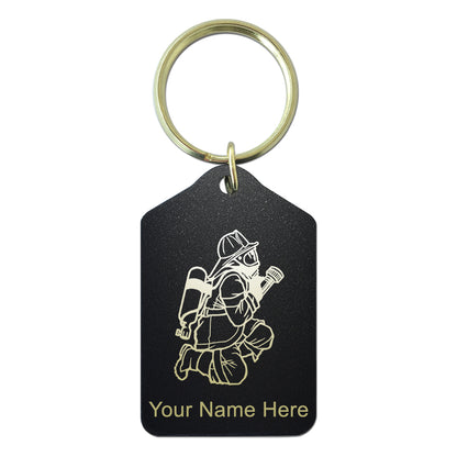 Black Metal Keychain, Fireman with Hose, Personalized Engraving Included