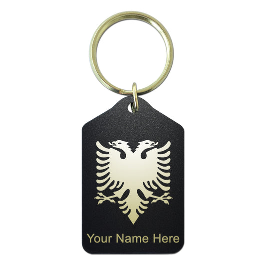 Black Metal Keychain, Flag of Albania, Personalized Engraving Included