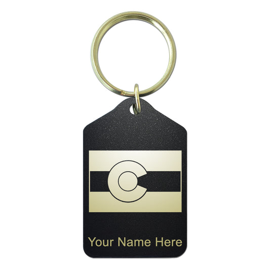 Black Metal Keychain, Flag of Colorado, Personalized Engraving Included