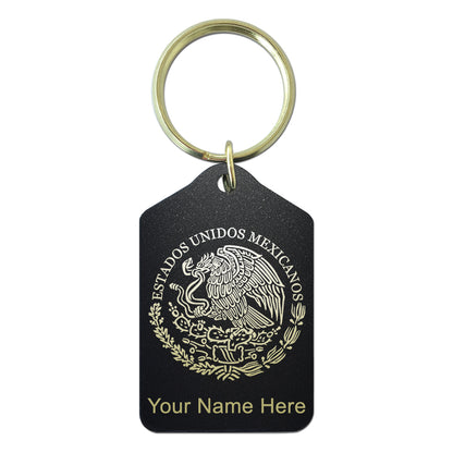 Black Metal Keychain, Flag of Mexico, Personalized Engraving Included