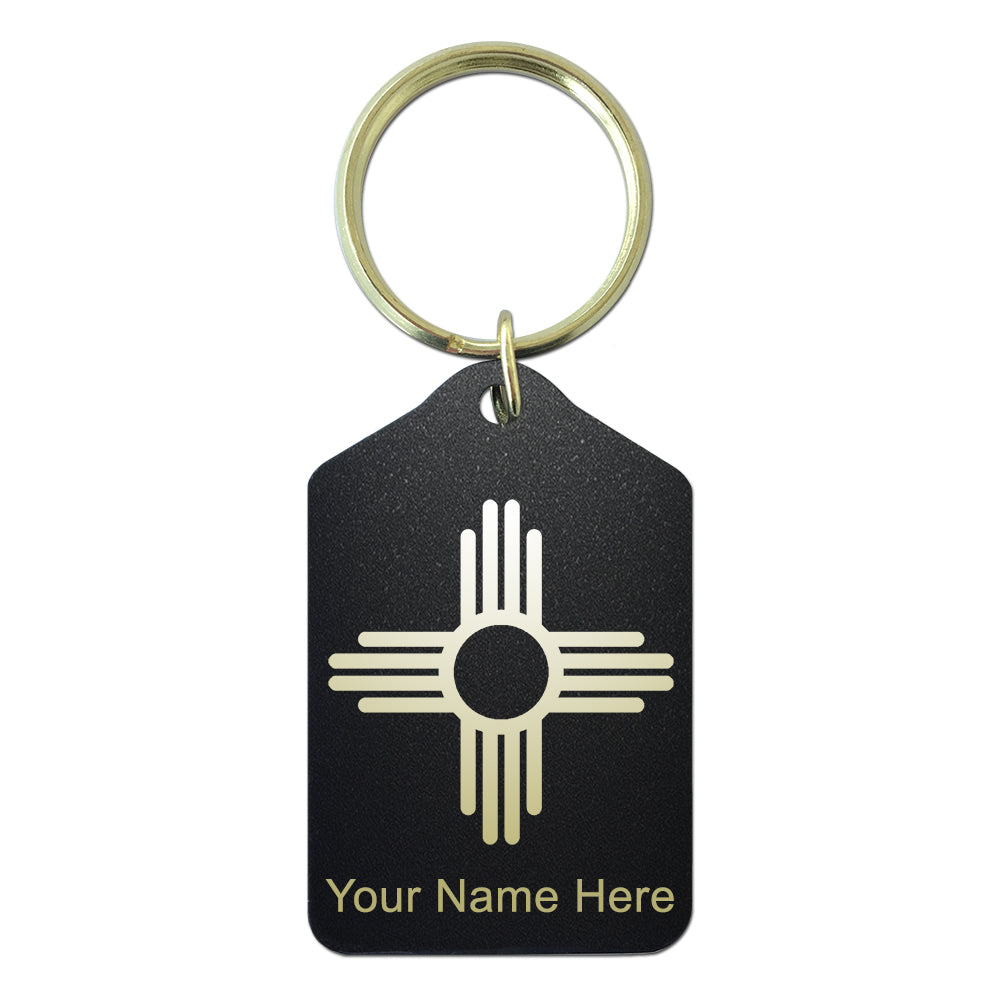 Black Metal Keychain, Flag of New Mexico, Personalized Engraving Included
