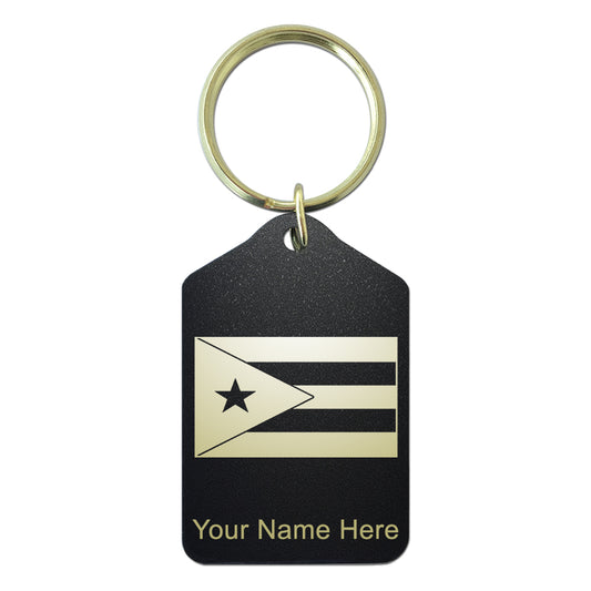Black Metal Keychain, Flag of Puerto Rico, Personalized Engraving Included