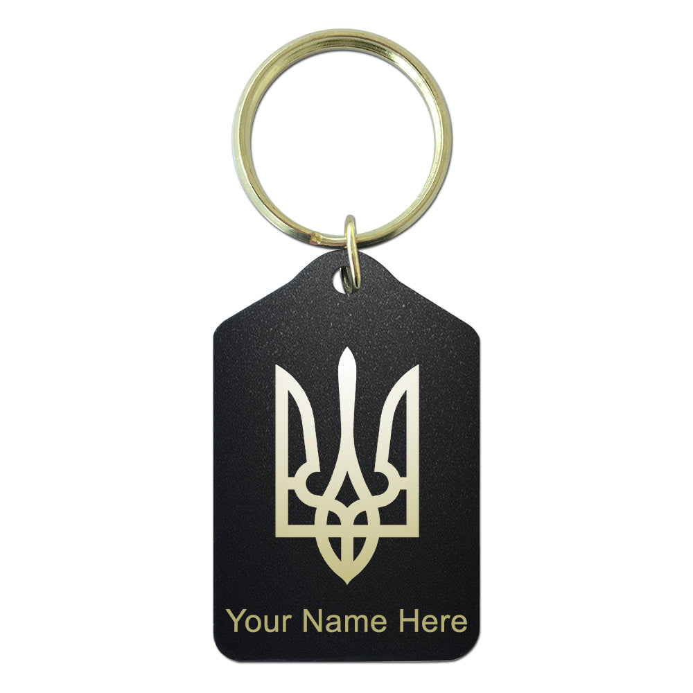 Black Metal Keychain, Flag of Ukraine, Personalized Engraving Included