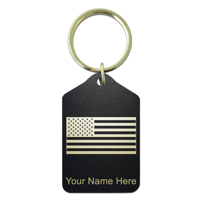 Black Metal Keychain, Flag of the United States, Personalized Engraving Included