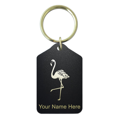 Black Metal Keychain, Flamingo, Personalized Engraving Included