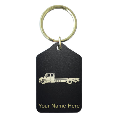 Black Metal Keychain, Flat Bed Tow Truck, Personalized Engraving Included