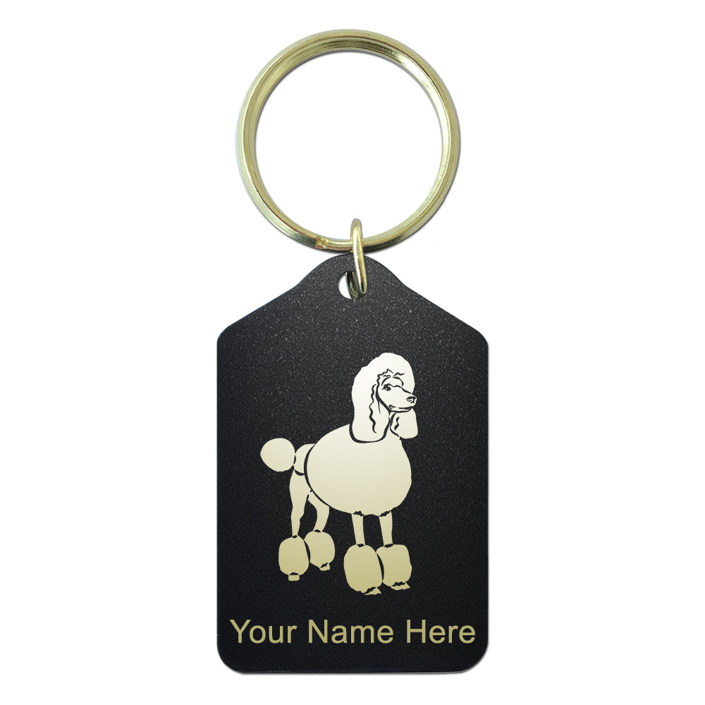 Black Metal Keychain, French Poodle Dog, Personalized Engraving Included