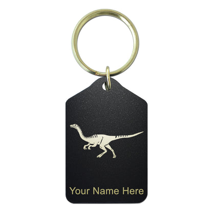 Black Metal Keychain, Gallimimus Dinosaur, Personalized Engraving Included