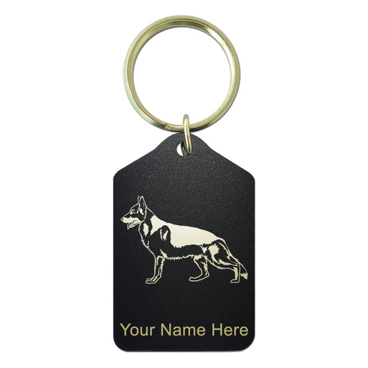 Black Metal Keychain, German Shepherd Dog, Personalized Engraving Included