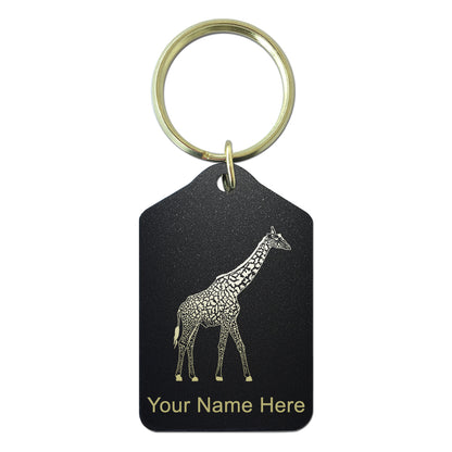 Black Metal Keychain, Giraffe, Personalized Engraving Included