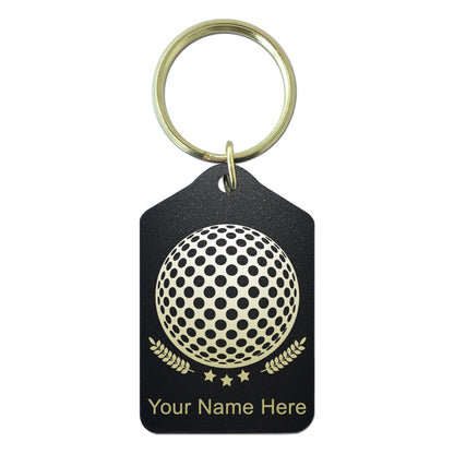 Black Metal Keychain, Golf Ball, Personalized Engraving Included