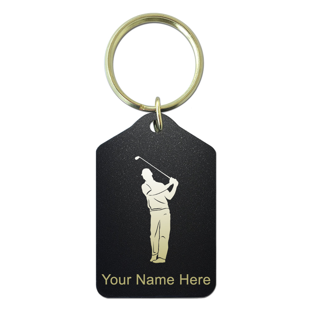 Black Metal Keychain, Golfer, Personalized Engraving Included