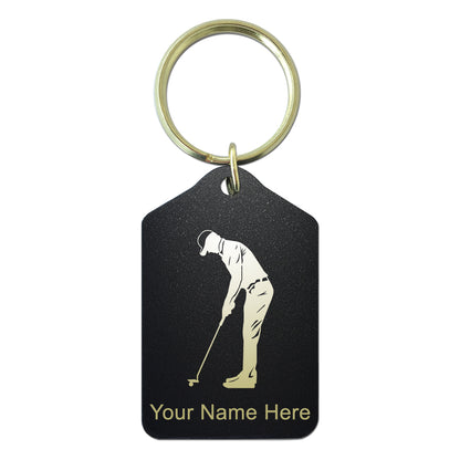 Black Metal Keychain, Golfer Putting, Personalized Engraving Included