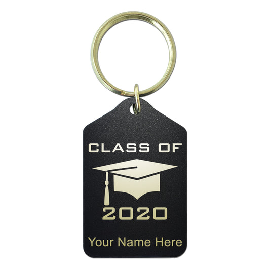 Black Metal Keychain, Grad Cap Class of 2020, 2021, 2022, 2023 2024, 2025, Personalized Engraving Included