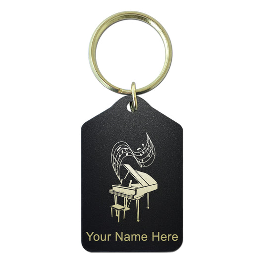 Black Metal Keychain, Grand Piano, Personalized Engraving Included