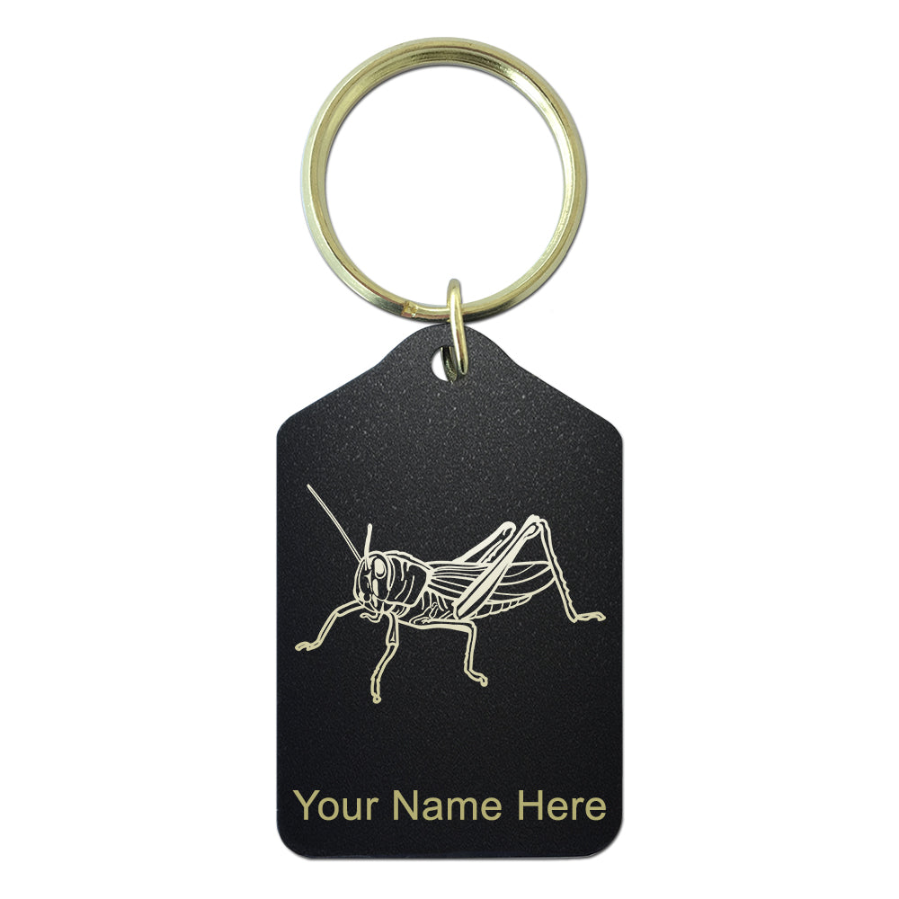 Black Metal Keychain, Grasshopper, Personalized Engraving Included