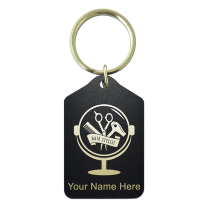 Black Metal Keychain, Hair Stylist, Personalized Engraving Included