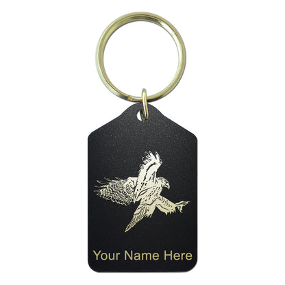 Black Metal Keychain, Hawk, Personalized Engraving Included