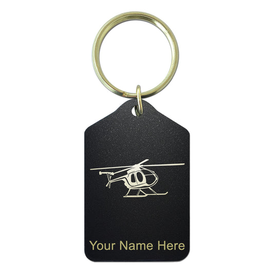 Black Metal Keychain, Helicopter 1, Personalized Engraving Included