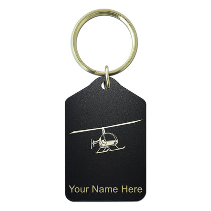 Black Metal Keychain, Helicopter 2, Personalized Engraving Included