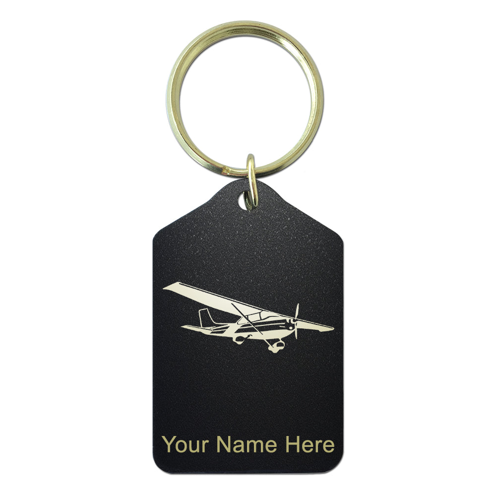 Black Metal Keychain, High Wing Airplane, Personalized Engraving Included