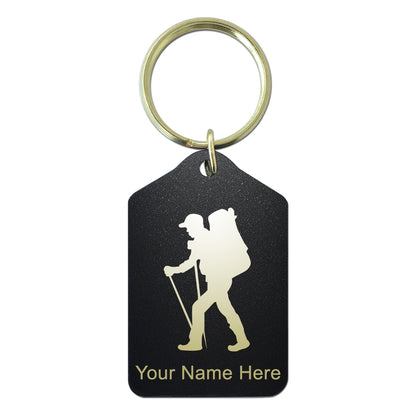 Black Metal Keychain, Hiker Man, Personalized Engraving Included