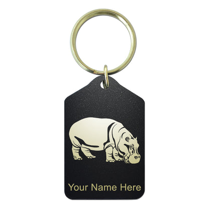 Black Metal Keychain, Hippopotamus, Personalized Engraving Included