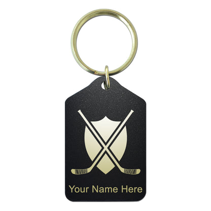 Black Metal Keychain, Hockey Sticks, Personalized Engraving Included