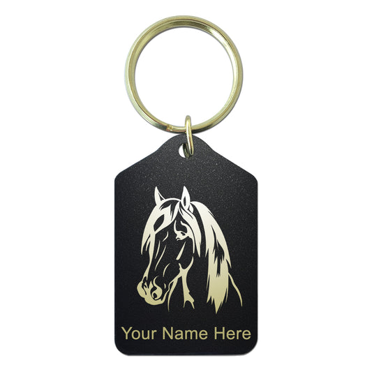 Black Metal Keychain, Horse Head 1, Personalized Engraving Included