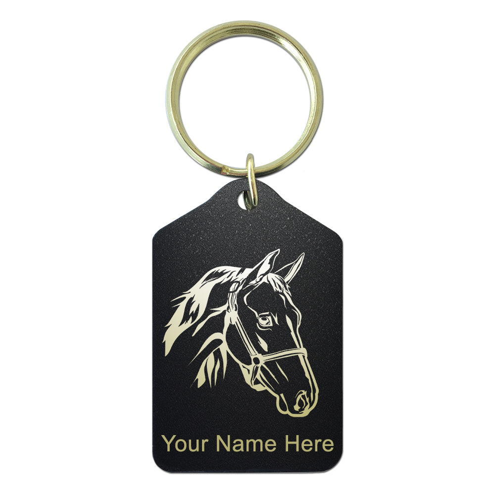 Black Metal Keychain, Horse Head 2, Personalized Engraving Included
