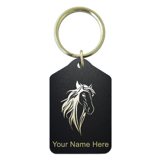 Black Metal Keychain, Horse Head 3, Personalized Engraving Included