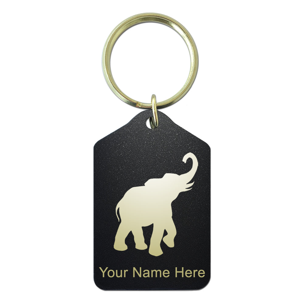 Black Metal Keychain, Indian Elephant, Personalized Engraving Included