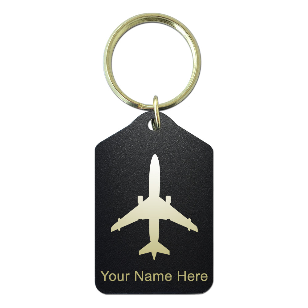 Black Metal Keychain, Jet Airplane, Personalized Engraving Included