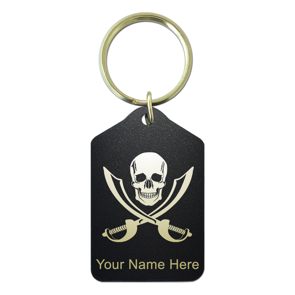 Black Metal Keychain, Jolly Roger, Personalized Engraving Included