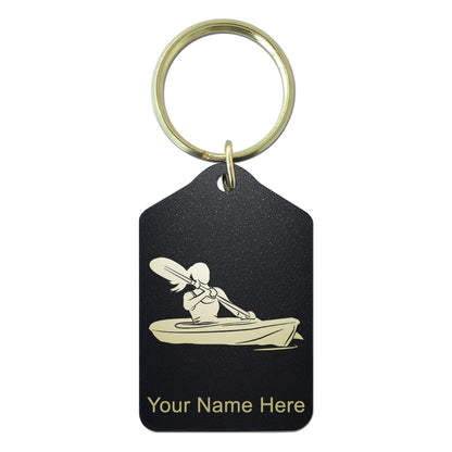 Black Metal Keychain, Kayak Woman, Personalized Engraving Included
