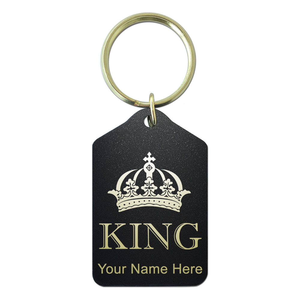 Black Metal Keychain, King Crown, Personalized Engraving Included