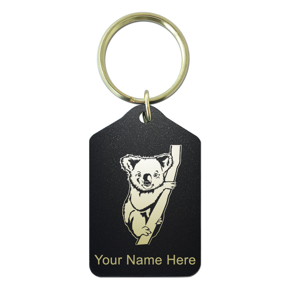 Black Metal Keychain, Koala Bear, Personalized Engraving Included