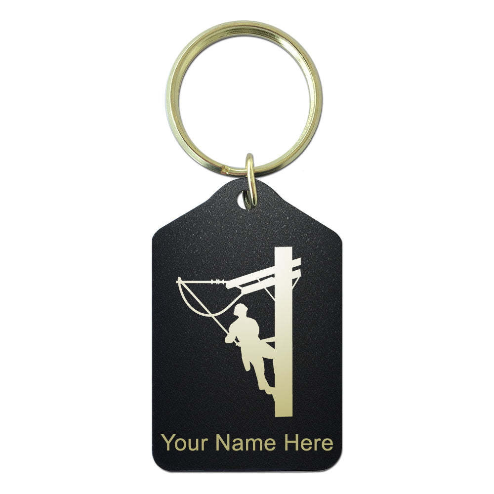 Black Metal Keychain, Lineman, Personalized Engraving Included