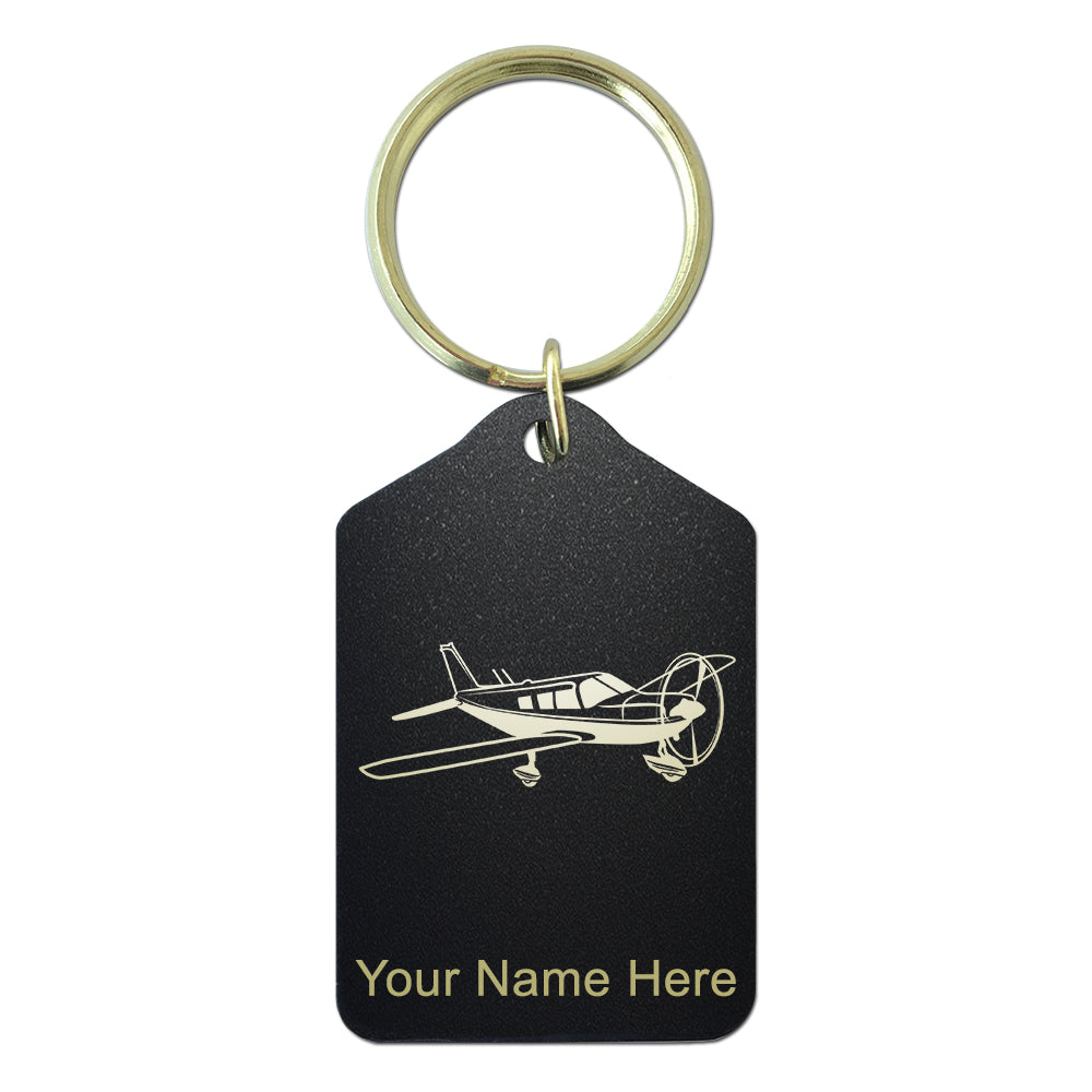 Black Metal Keychain, Low Wing Airplane, Personalized Engraving Included