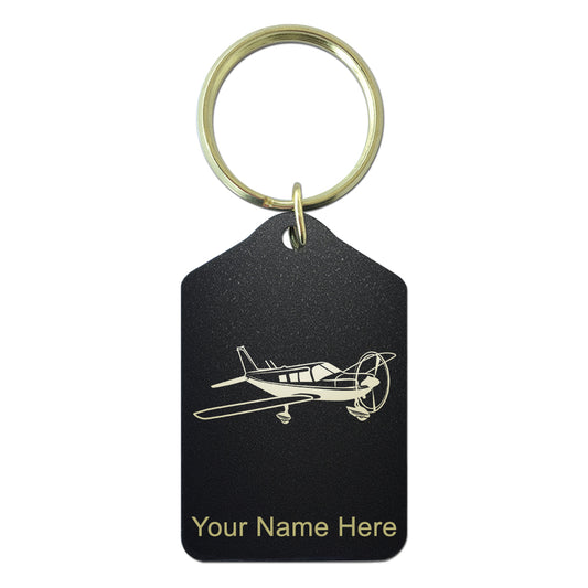 Black Metal Keychain, Low Wing Airplane, Personalized Engraving Included