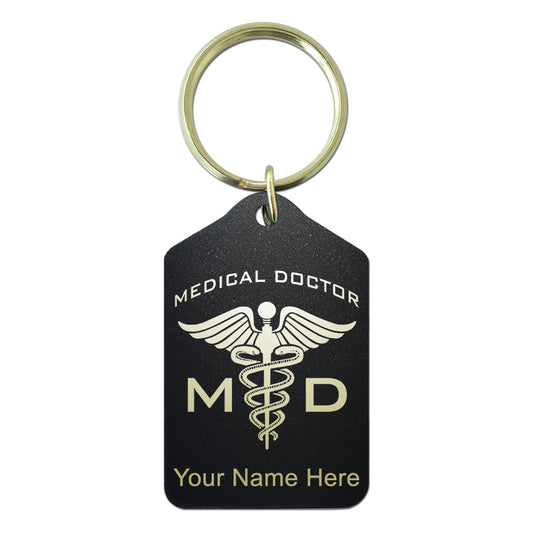 Black Metal Keychain, MD Medical Doctor, Personalized Engraving Included