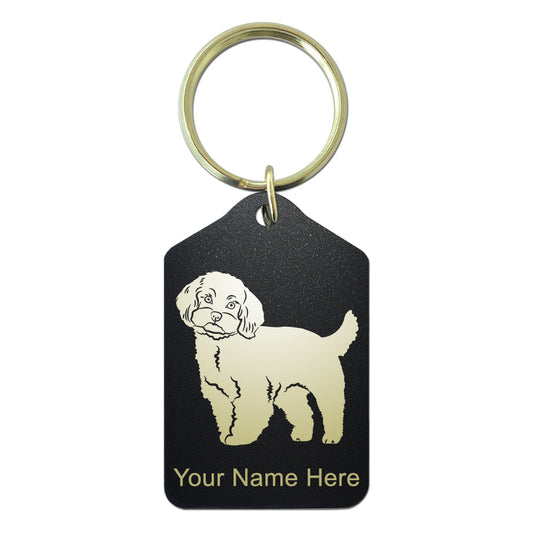 Black Metal Keychain, Maltese Dog, Personalized Engraving Included