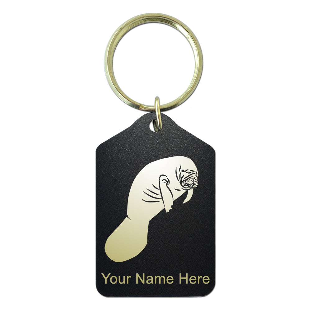 Black Metal Keychain, Manatee, Personalized Engraving Included