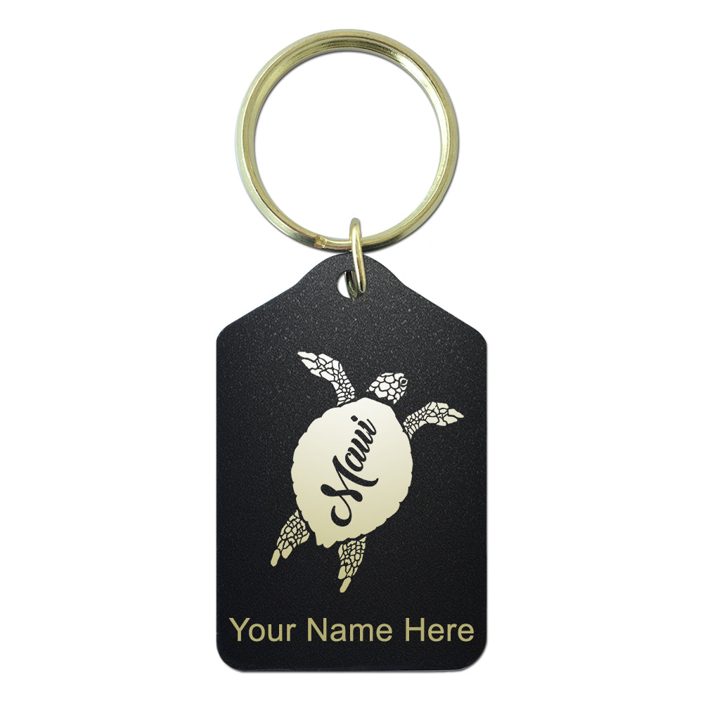 Black Metal Keychain, Maui Sea Turtle, Personalized Engraving Included
