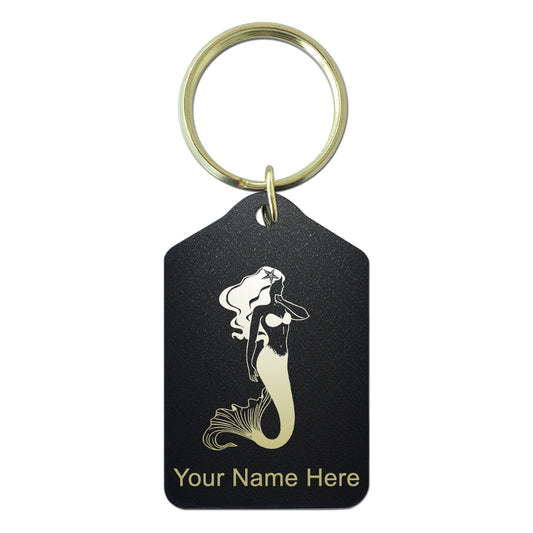Black Metal Keychain, Mermaid, Personalized Engraving Included
