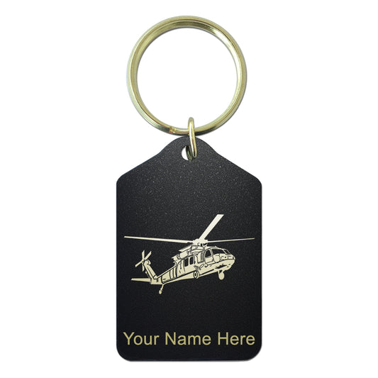 Black Metal Keychain, Military Helicopter 1, Personalized Engraving Included