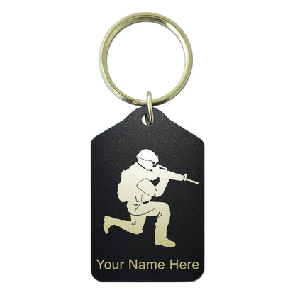 Black Metal Keychain, Military Soldier, Personalized Engraving Included