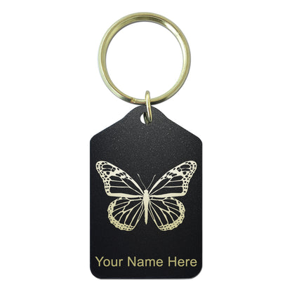 Black Metal Keychain, Monarch Butterfly, Personalized Engraving Included