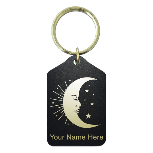 Black Metal Keychain, Moon, Personalized Engraving Included