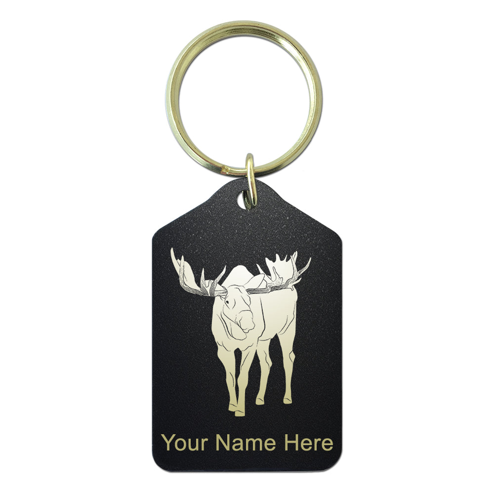 Black Metal Keychain, Moose, Personalized Engraving Included
